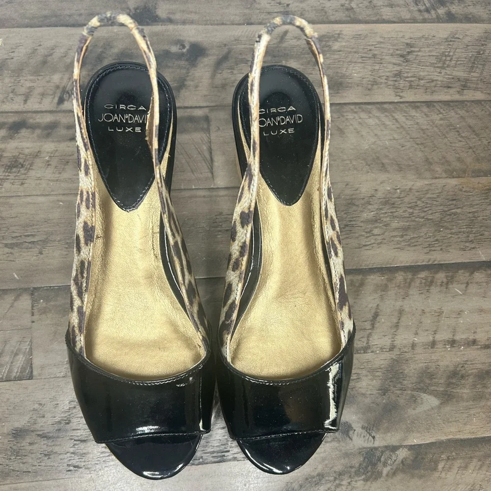 Circa Joan & David Patent and Leopard Slingback Wedge